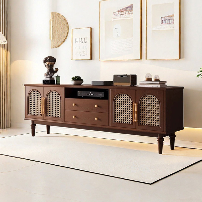 Meuble télé rétro en osier, Brun, H 22,83 po x L 70,86 po x l 15,74 po
