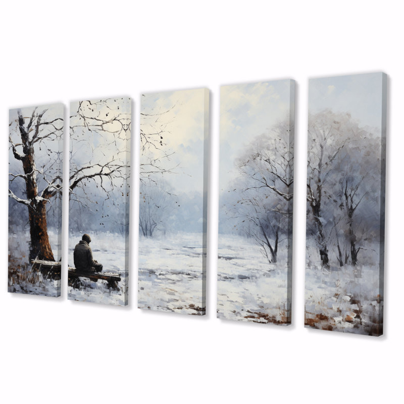 «Solitude Winter Landscape II - Landscape», reproduction sur toile - 5 panneaux égaux