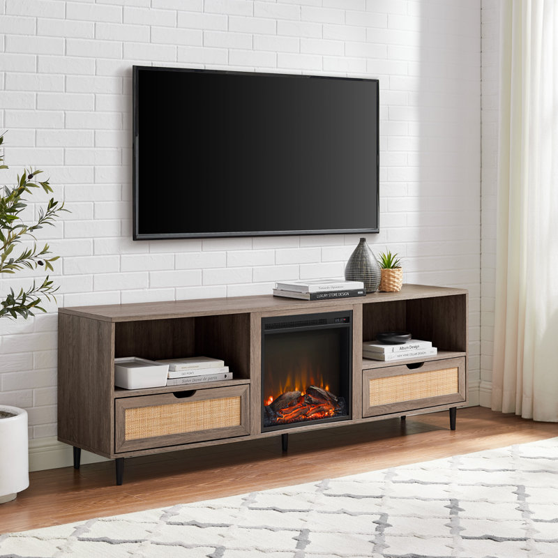 Denmark 70" TV Stand with Electric Fireplace, Driftwood