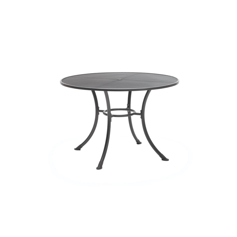 Bontang Wrought Iron Mesh Top Dining Table With Umbrella Hole, 28" H x 48" W x 48" L