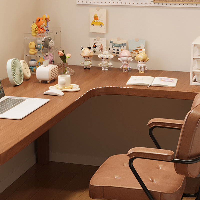 Bureau brun en bois massif en forme de L, H 29,53 po x l 62,99 po x P 47,24 po, Retour à droite
