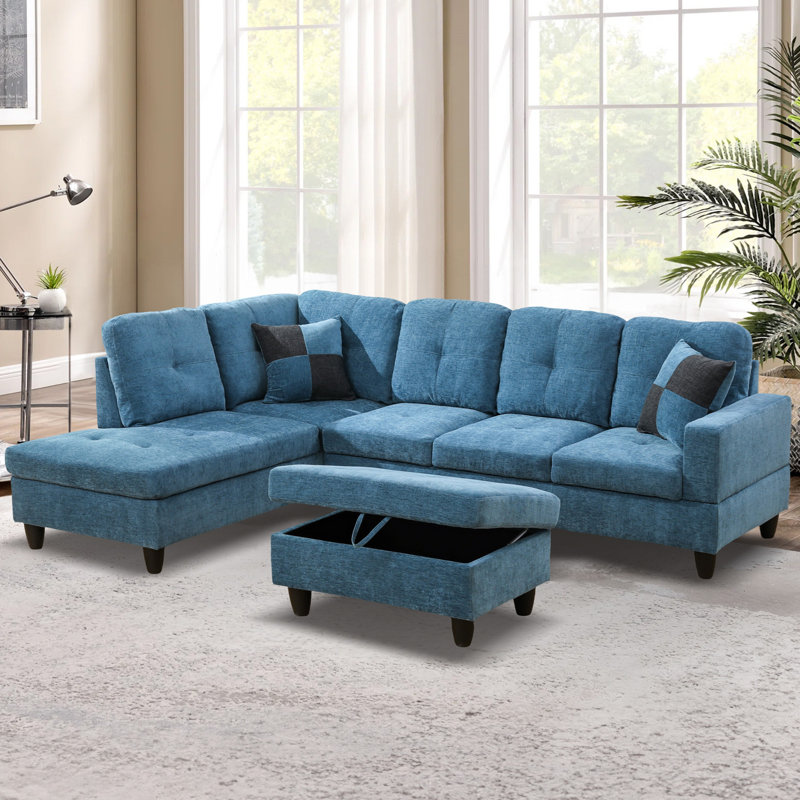 Canapé modulaire avec repose-pieds 103,5 po Tatiauna, Accoudoir à gauche (vu de face), Velours bleu