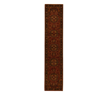Tapis de couloir unique en laine noué à la main de 2 pi 7 po x 11 pi 11 po rouge / gris anthracite