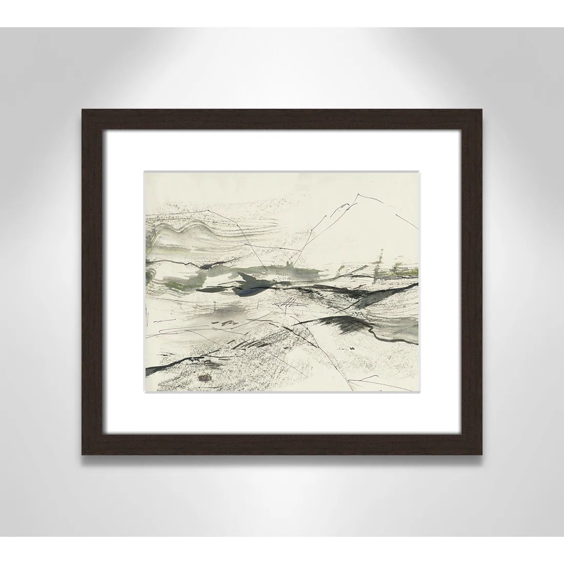 Green Sketches Print by PI Studio, 13" H x 15" W x 1.25" D, Walnut Box Picture Framed, White