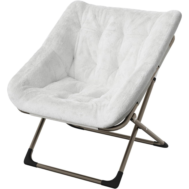 Chaise longue pliable en fourrure de lapin avec structure en métal, blanc, Blanc