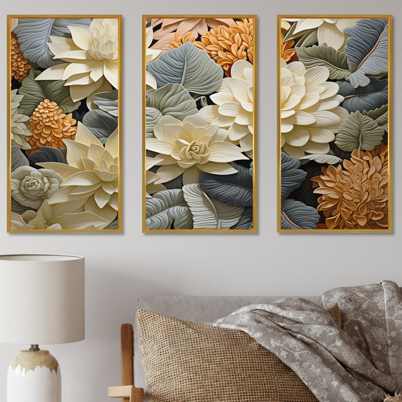 Ensemble de décorations murales Nature S Bouquet Of Wonders - Plantes, Cadre flottant doré, H 32 po x l 48 po x P 1 po