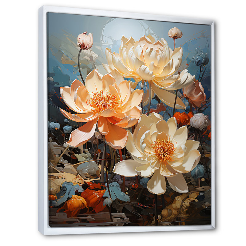 Lotus Cubist Harmony II sur toile, H 44 po x l 34 po x P 1,5 po, Cadre flottant blanc