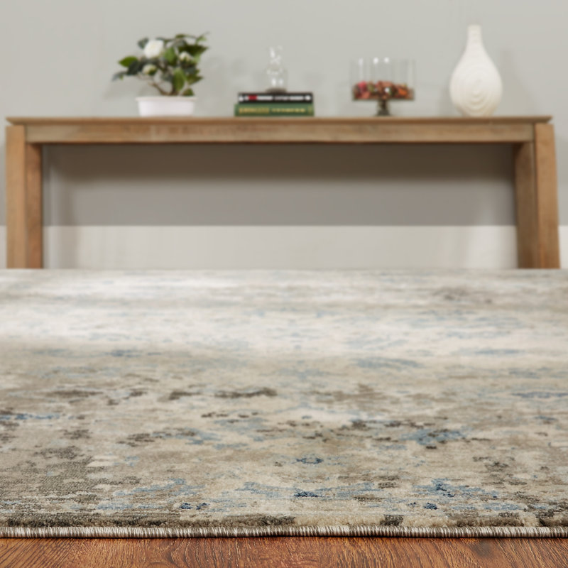 Tedford Abstract Area Rug in Ivory/Blue, Runner 2'6" x 10'