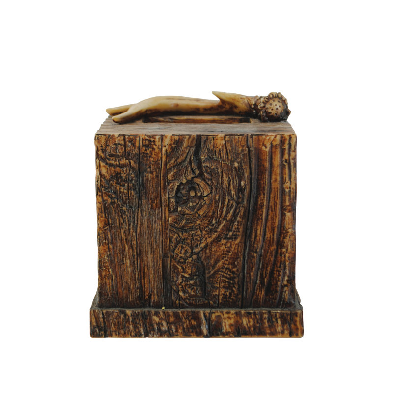 Antler Bath and Tree Bark Tan Western Cabin Lodge Style Resin Tissue Box Cover