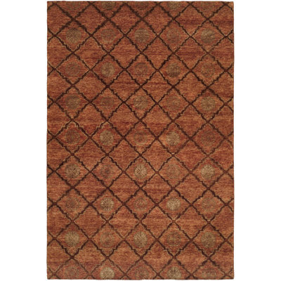 Wool Geometric Area Rug in Rust