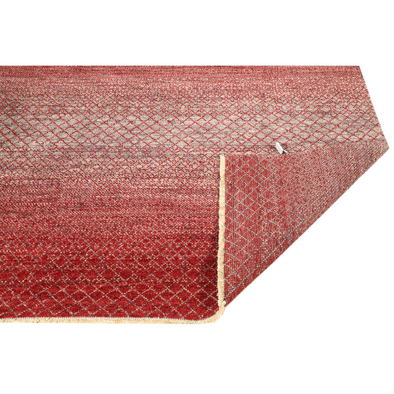 Tapis en laine noué à la main en rouge / blanc, Rectangle 6 pi x 9 pi