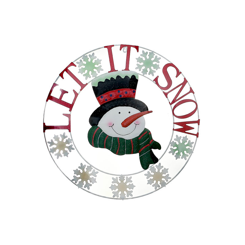 Décoration de roue de bonhomme de neige en métal 24 po (Let It Snow)
