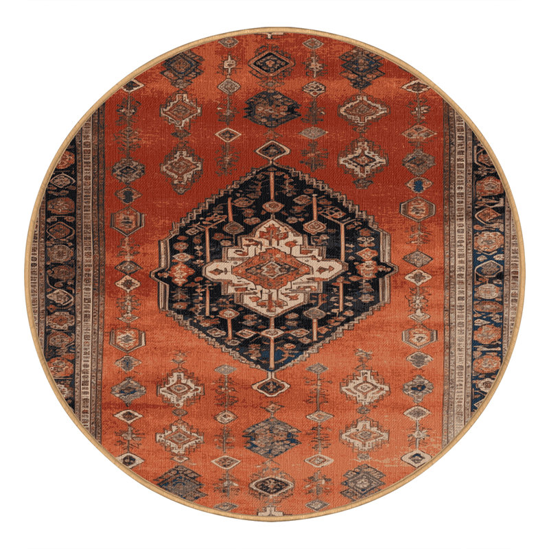 Tapis brun lavable à la machine, Rond 8 pi