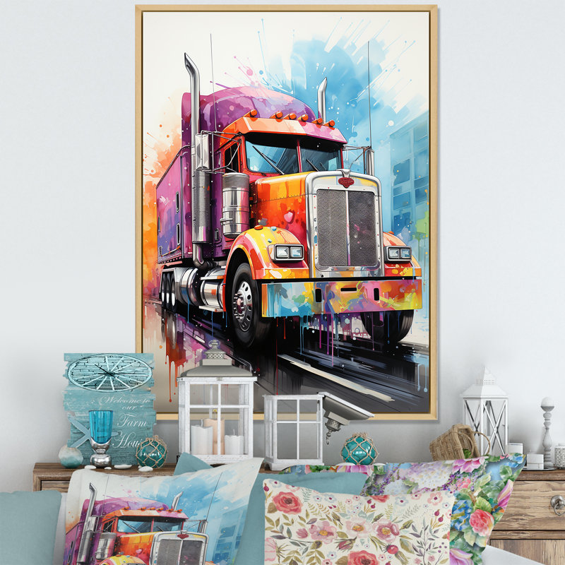 Semi Truck Rebel Rumble II - reproduction sur toile, H 32 po x l 16 po x P 1 po, Cadre flottant brun