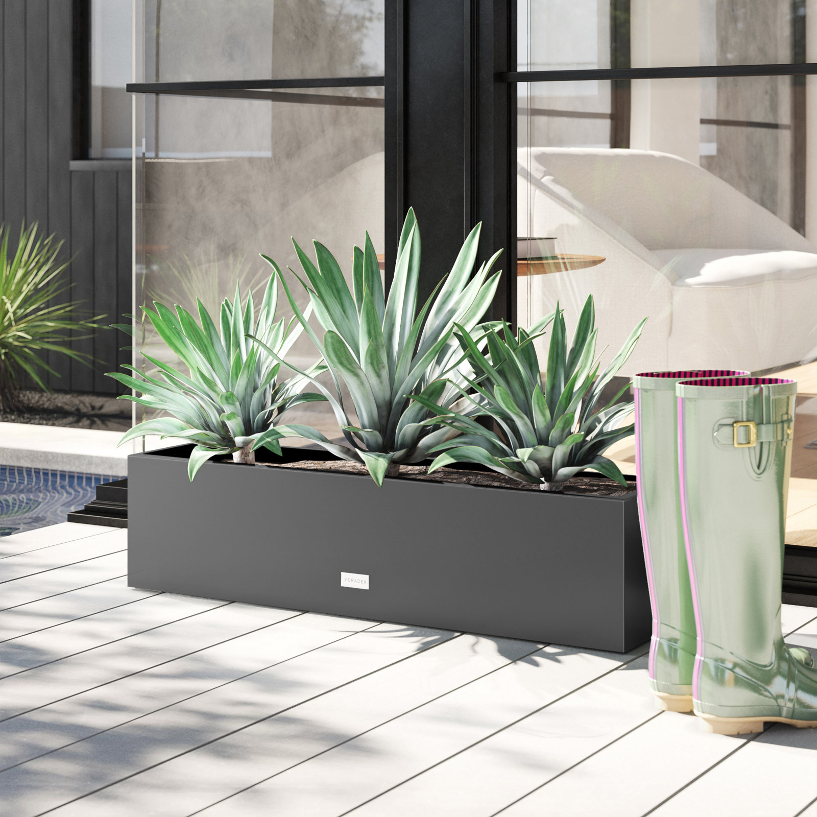 Block Series 36" Railing Planter, Gray