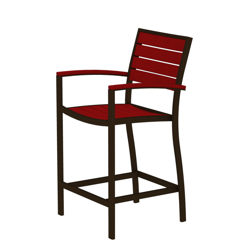 Chaise avec accoudoirs de comptoir POLYWOOD Euro, Bronze texturé, Rouge coucher de soleil