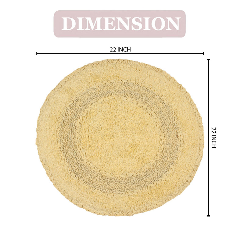 Plush Cotton Round shape bath Rug, Yellow, 22"W x 22"L