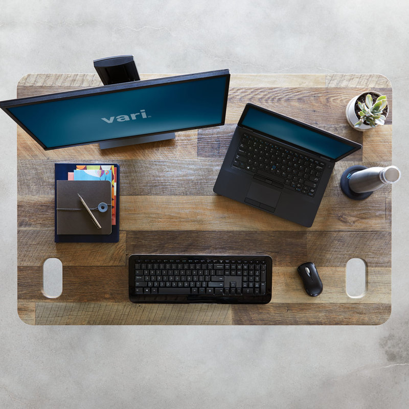 Adjustable Metal Base Standing Desk, Reclaimed Wood, 43" H x 48" W x 32" D