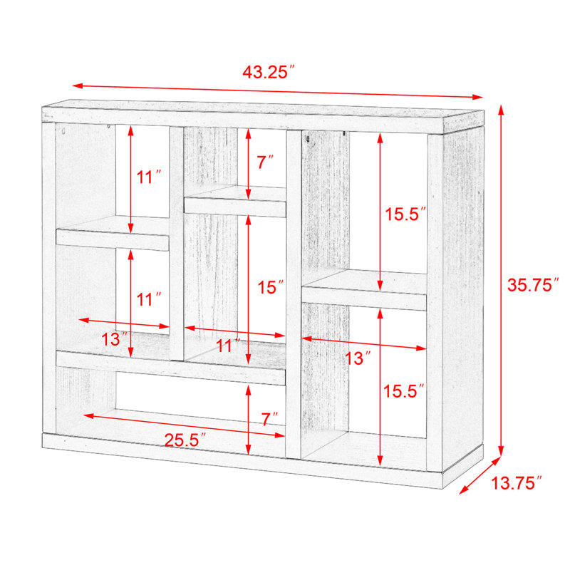 Open Wooden Open Shelf Bookcase, Freestanding Display Storage Cabinet With 7 Cube Storage Spaces, Floor Standing Bookshelf, Entryway, Living Room Storage Cabinet