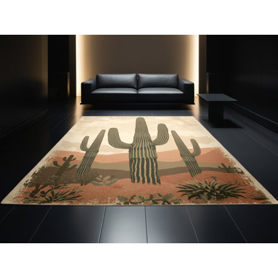 Machine Washable Ortmund Saguaro Country Rustic Vintage Look Rug in Beige – Beige Binding