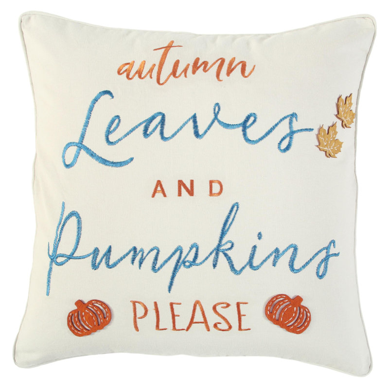 Coussin 20 "en coton ivoire et orange avec appliques et bords de broderie