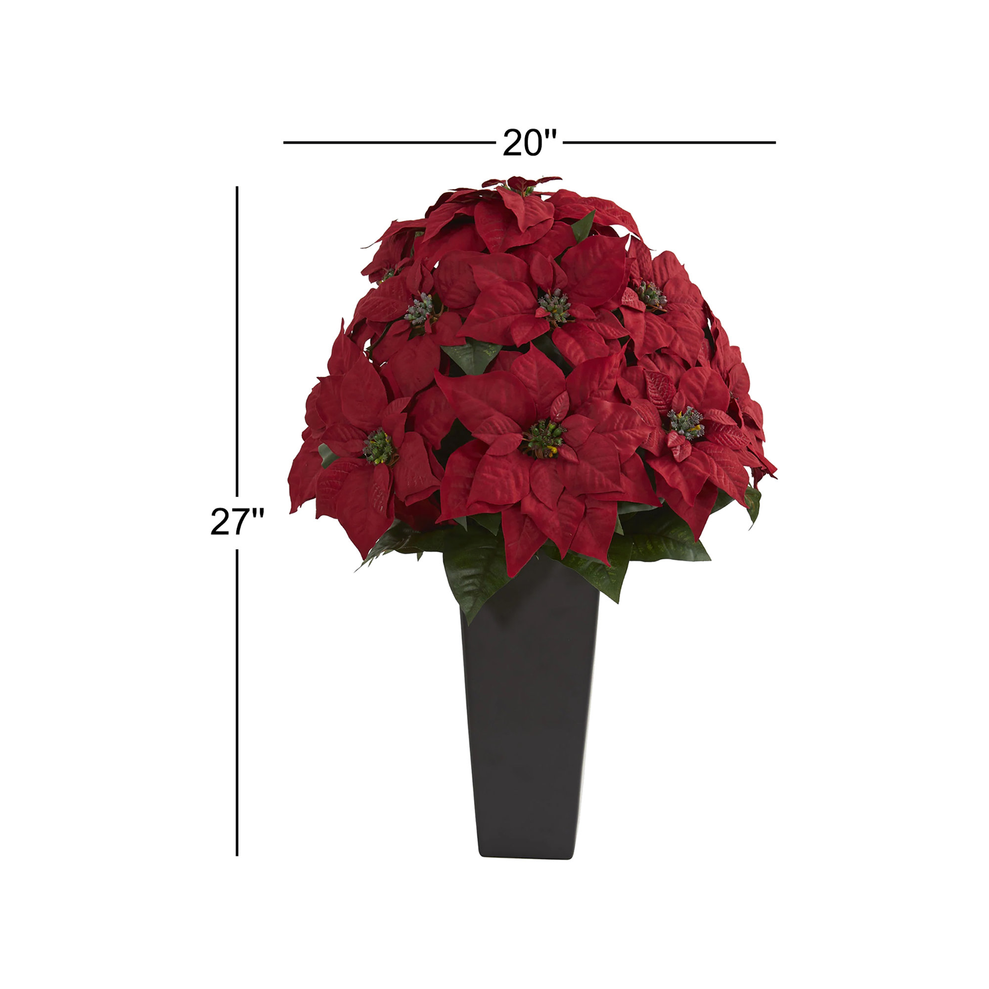 Poinsettia Floral Arrangement in Planter, 27" H x 20" W x 20" D, Black
