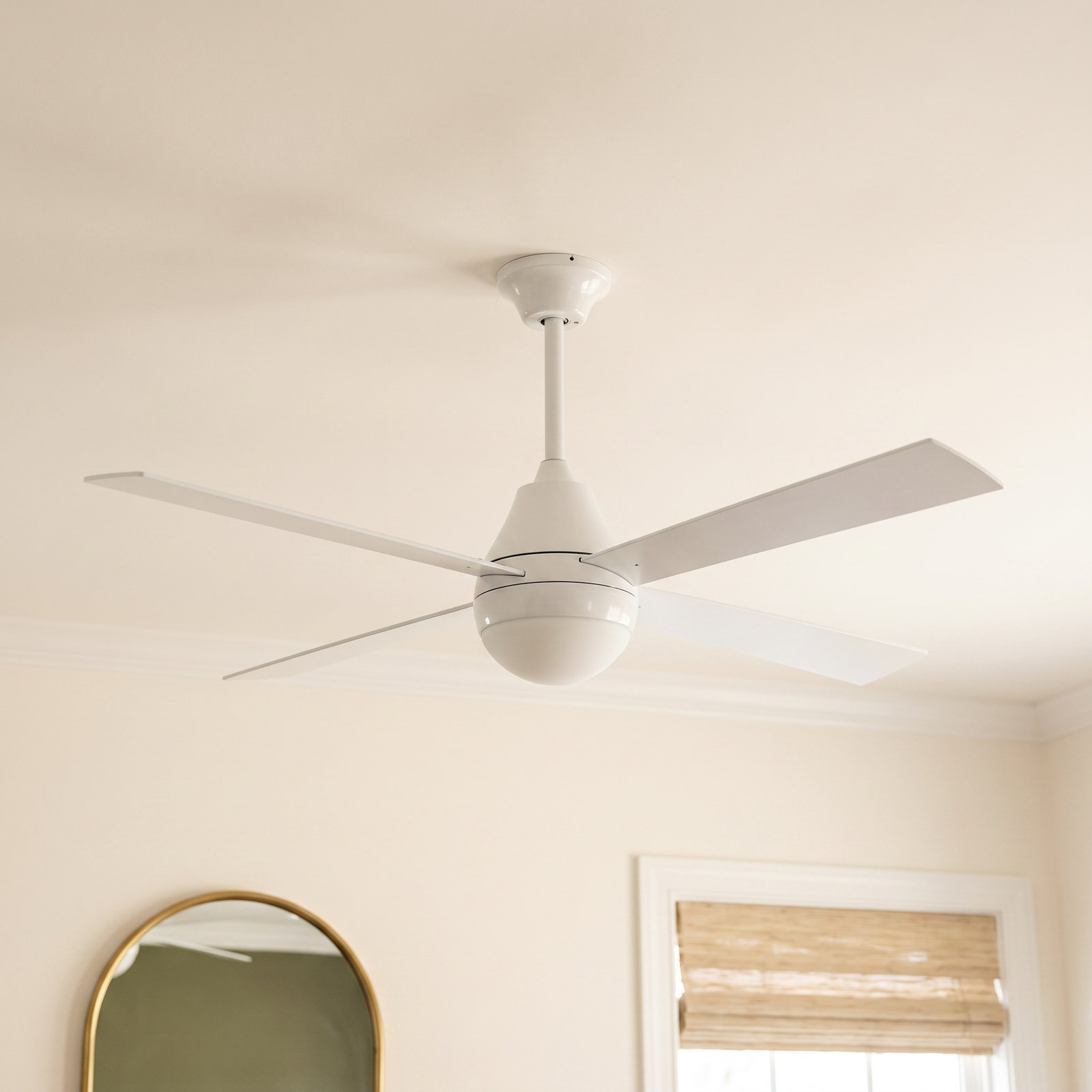 52" Ceiling Fan with LED Light Kit, Gloss White, White, Wall Control with Remote Handset (2-wire)