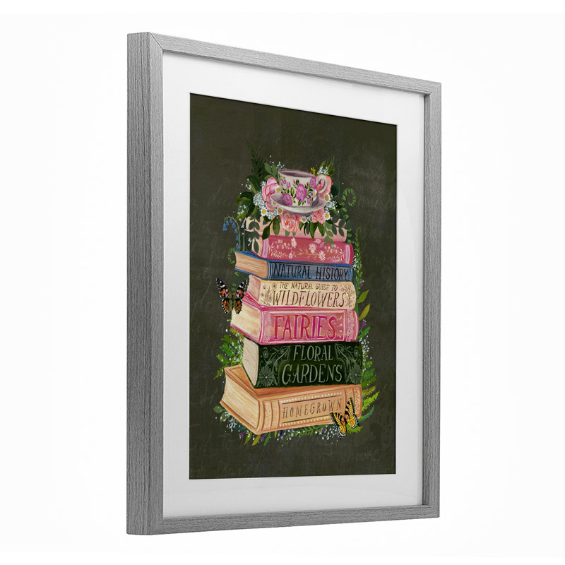 «Floral Fairy Book Stack», reproduction encadrée sous verre, design par Glad You Here Co., H 21 po x l 17 po