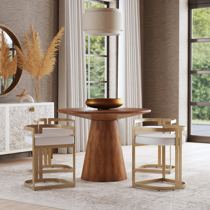Clarence Faux Leather 23" Dining Stool, Gold, White