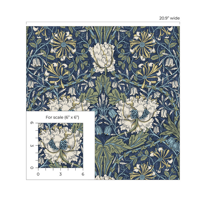 Rouleau de papier peint L 33 pi x l 20,9 po Avier, Teinture indigo / thym