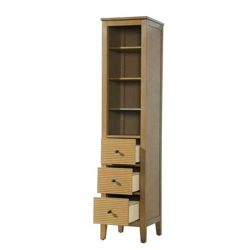20 Inch Open Shelving Bath Storage Cabinet in Chocolate Oak, 72" H x 20" W x 18" D, Honey Teak