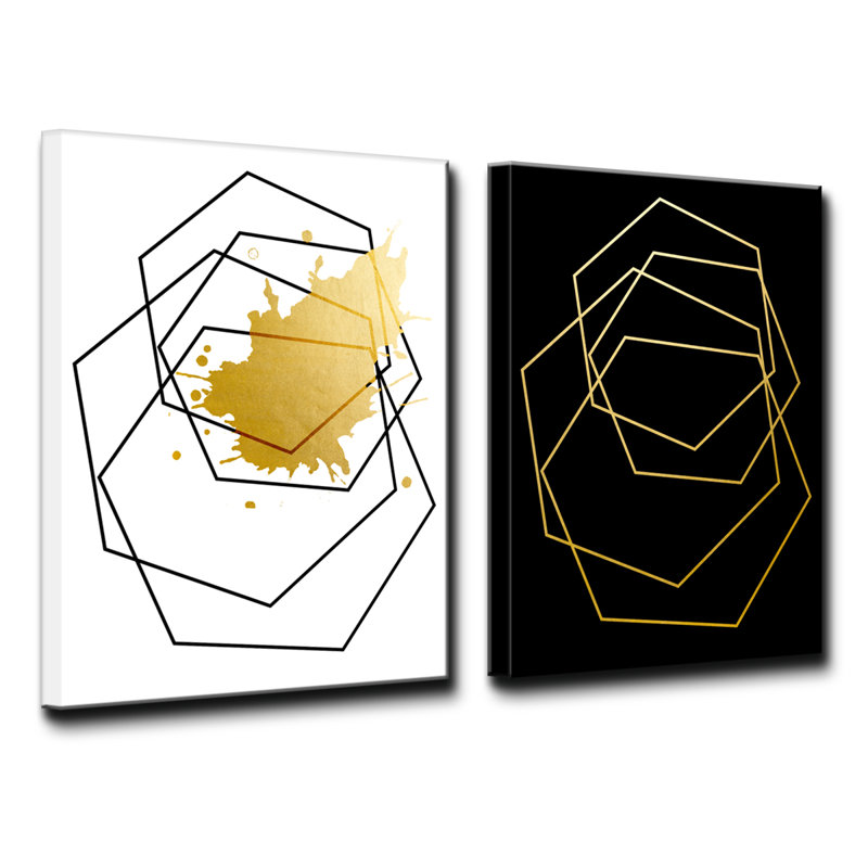 Dorure mod III/IIIB-ensemble de 2 reproductions d’art graphique sur toile tendue, H 20 po x l 32 po x P 1,5 po