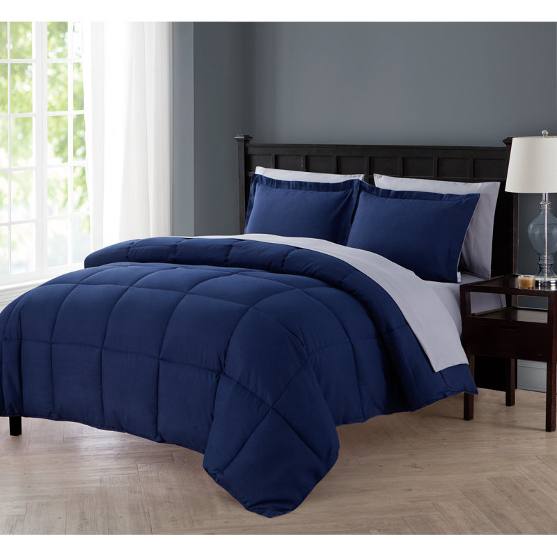 Lincoln Down Alternative Reversible Bed-in-a-Bag Comforter Set, Full Comforter + 6 Additional Pieces, Navy