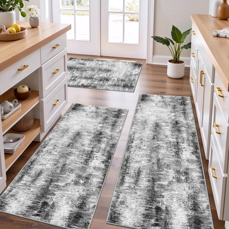 Non-Slip Kitchen Rug, Rectangle 0'11" x 1'8", Black