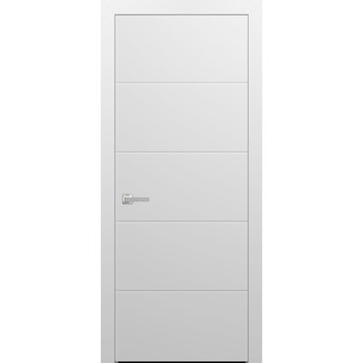 Porte intérieure moderne en bois pré-montée avec quincaillerie Planum 0770 Blanc Soie Panneau simple Cadre Moulures Portes robustes pour salle de bain et chambre à coucher - 24 po x 80 po