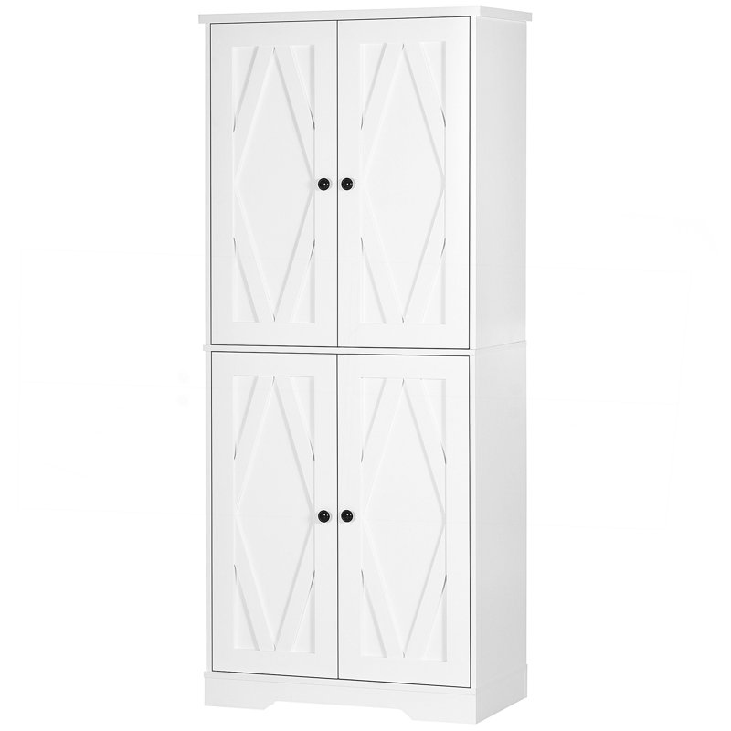 Armoire de cuisine 70,75 "Farmhouse, armoire de rangement haute autoportante avec 4 portes de grange et tablettes réglables pour la salle à manger, blanc