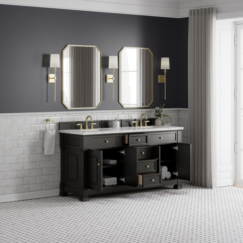Brookfield 72'' W Double Vanity, Eternal Jasmine Pearl, Black Onyx