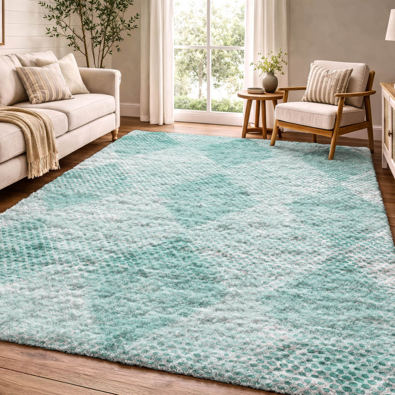 Tapis à poil long de qualité supérieure lavable à la machine ADS539, Teal, 9' x 12'