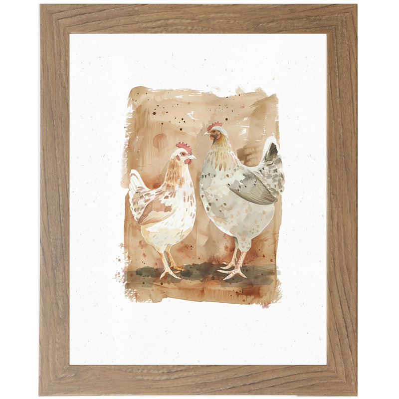 Art encadré de poulailler et coq, Brun