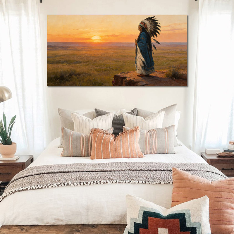 Art mural sur toile Crosslin - Peinture indienne sereine au coucher du soleil pour décoration de salon, image murale sur toile tendue en plusieurs tailles, 12 po x 24 po