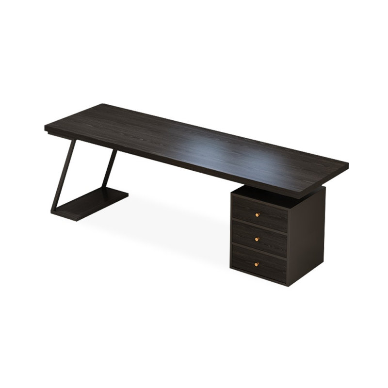 Bureaux rectangulaires noirs en bois massif, Orienté à droite, H 29,53 po x l 62,99 po x P 27,56 po