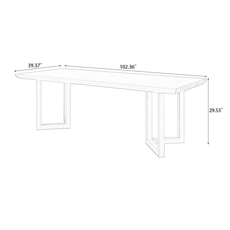 Light Brown Rectangular Solid Wood Dining Table, 29.53"H x 102.36"L x 39.37"W