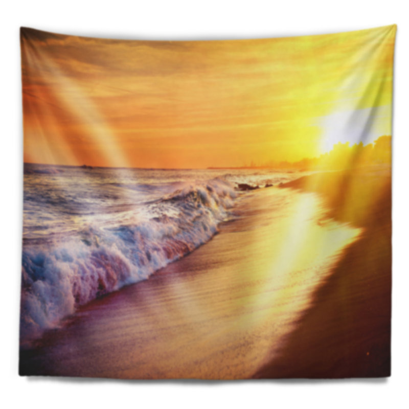 Tapisserie bord de mer jaune vif avec vagues en mousse, H 50 po x l 60 po