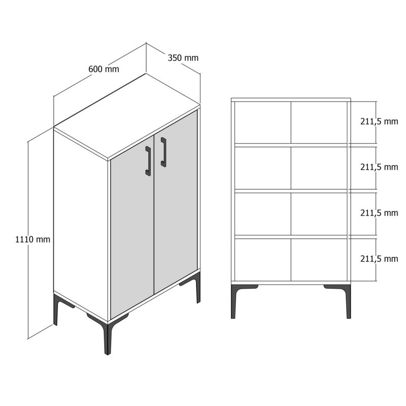 Modern Shoe Cabinet with Wall-Mount Option, Travertine Color, 23.6 x 43.7 x 13.8 inches | 100% Melamine Coated Particle Board, Metal Legs, Plastic Handle | Numerous Shelves for Stylish Shoe Storage