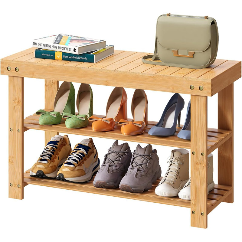 Banc de rangement pour 8 paires de chaussures, Bois naturel