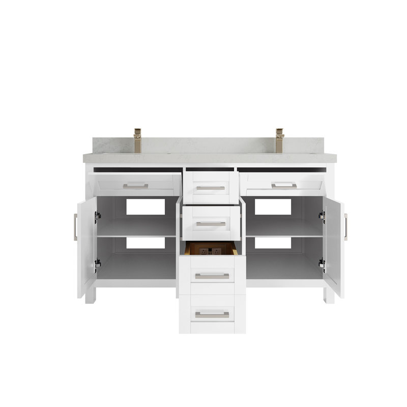Ensemble de meuble-lavabo double 60 po, Quartz de Carrare