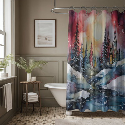 Rideau de douche standard 1 pièce Snowy Winter Ink