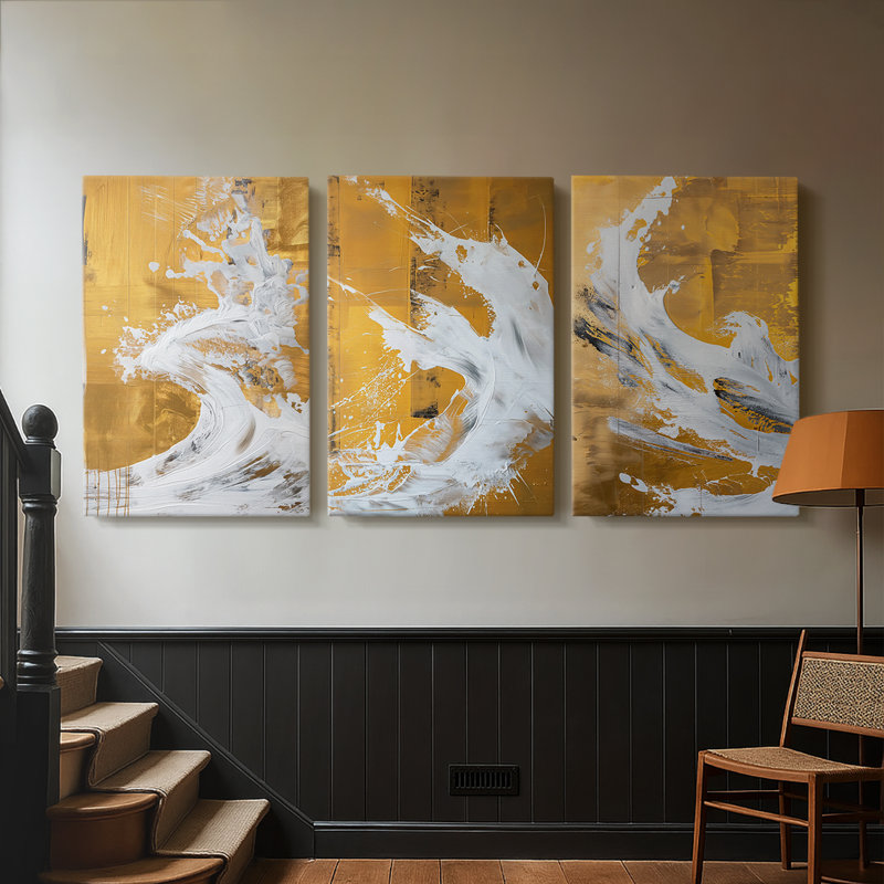 ABSTRACT Series CDXLV III - Toile tendue sur mesure avec châssis - 3 pièces, H 60 po x l 120 po