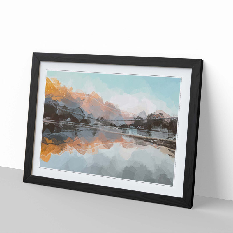Mountain Reflection in Italy in Abstract - Picture Frame Graphic Art Print, 36cm H x 48cm W x 2cm D, Black Framed