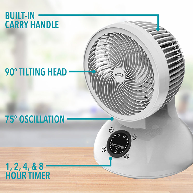 Brentwood 6 Inch Three Speed Oscllating Desktop Fan With Timer And Remote Control In White